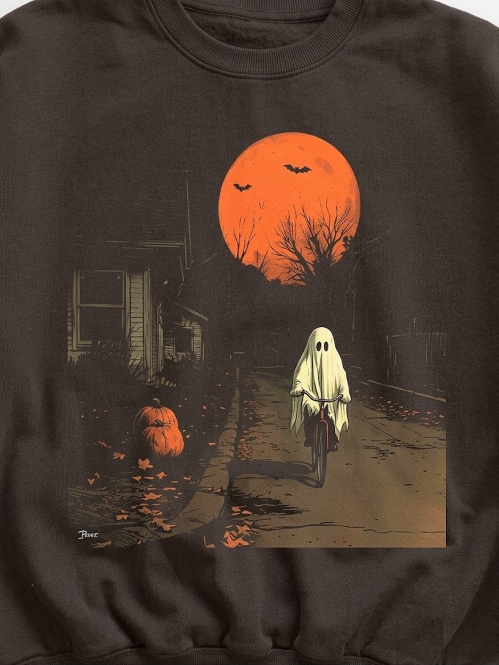 Gildan Halloween Ghost Graphic Crewneck Sweater - Brown - Picture 2 of 2
